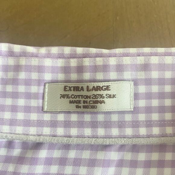Peter Millar Crown Soft Button Down Shirt XL Lavender White Gingham Cotton Silk - Picture 5 of 7